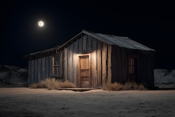 Desert Cabin Under Moonlight