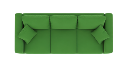 Top  view of a green  sofa Isolated on transparent background, png