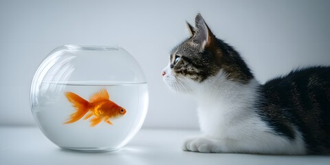Cat Gazing at Goldfish in Bowl