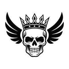 Fototapeta premium Black Silhouette Skull with Crown and Wings Emblem vector illustration