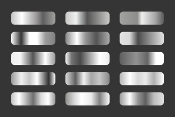 Set of Metallic Silver Gradient Collection for Luxury Design, Shiny Texture Swatches Vector Set