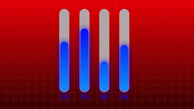 Four vertical blue bars showing progress or levels on a red grid background