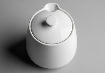 Minimalist white ceramic sugar bowl with lid on a neutral background