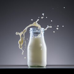Milk Splash From Glass Bottle