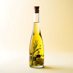 Bottle of Infused Olive Oil with Herbs and Olives