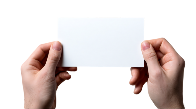 Hands Holding A4 Size White Card Isolated on Transparent Background
