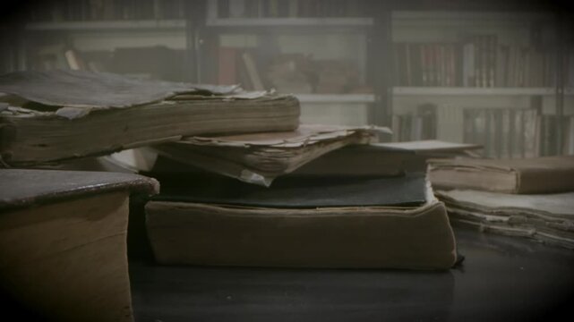 Discover a collection of Arabic ancient books and documents in a quiet library filled with history and mystery. Dust and age surround each page.