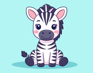 Cute Cartoon Zebra &ndash; Flat 2D Kawaii Vector Illustration
