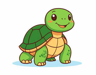 Cute Cartoon Turtle – Flat 2D Kawaii Vector Illustration