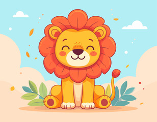 Cute Cartoon Lion – Flat 2D Jungle Animal Vector Illustration