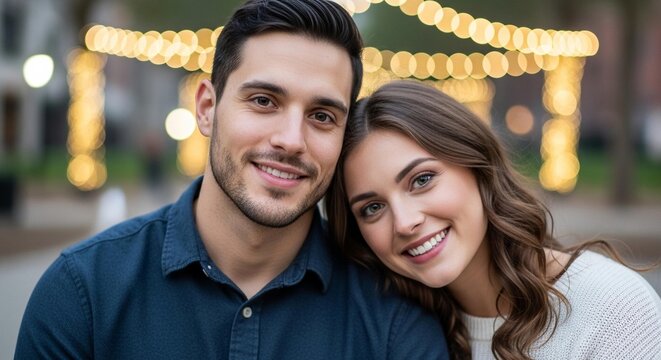 Happy Young Couple Smiling Together, Romantic Relationship Portrait