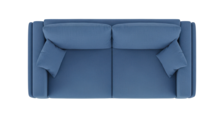 Top  view of a blue sofa Isolated on transparent background, png