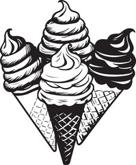 Delicious ice cream cones and cups minimal monochrome illustration