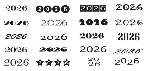 2026 New Year Vector Typography Design Set and Numbers Collection