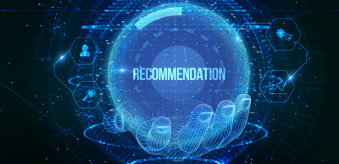 Business, Technology, Internet and network concept. The word Recommendation on the virtual screen. 3d illustration