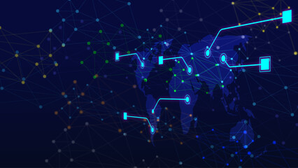 World Map Global Network Communication and Data Exchange