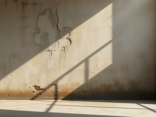 Sunlight Casting Shadows on Cracked Wall
