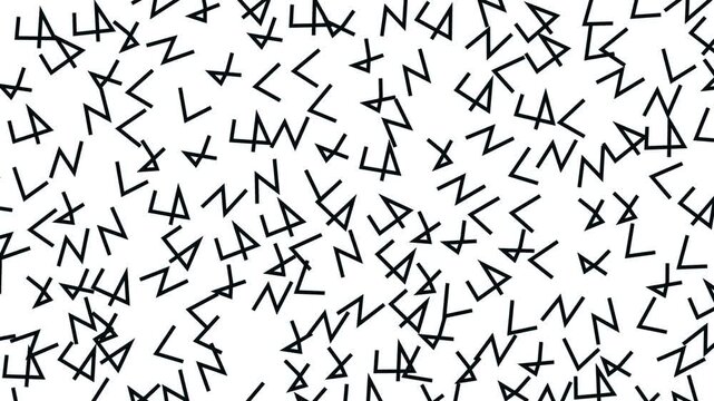 This microstock asset showcases scattered black stylized n and l letters. Ideal for graphic design projects, typography themes, and digital art creations.