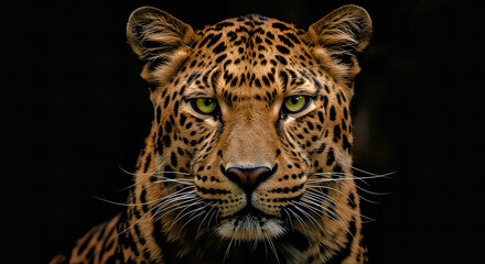 Obraz premium Majestic Leopard Portrait on Dark Background – Intense Wildlife Close-Up