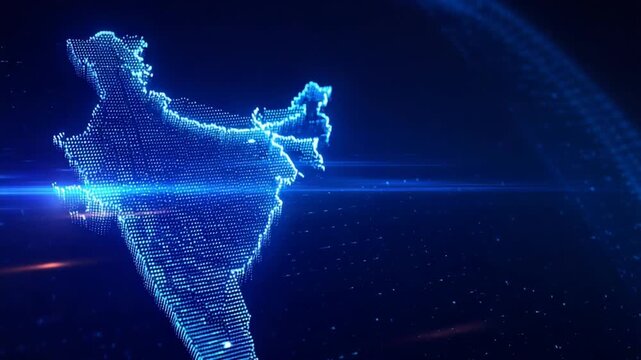 Digital abstract representation of india map with glowing particles