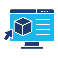 E-Commerce Icon In Blue Monochrome Flat Design, Vector Illustration