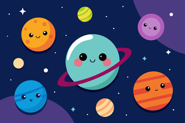 Fototapeta premium cute cartoon planets collage space