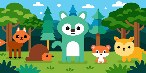 Obraz premium cute cartoon animals in forest collage