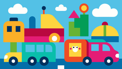 Naklejka premium cute cartoon vehicles collage bright colors