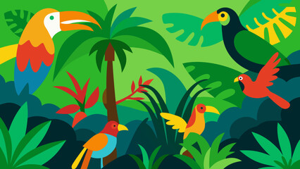 Naklejka premium tropical rainforest collage exotic birds