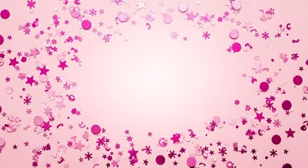 Pink Confetti Celebration - A Festive Background with Sparkling Stars and Circles.