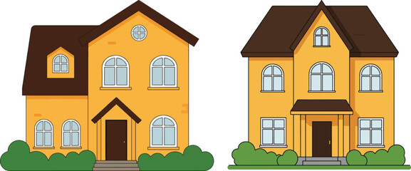 Two cartoon houses silhouette isolated on transparent background