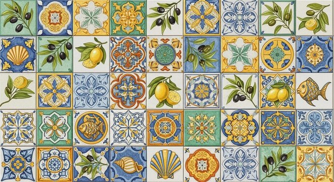 Colorful Decorative Ceramic Tile Pattern Background for Interior Design