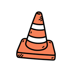 Orange and White Traffic Cone Doodle Isolated on Transparent Background for Transportation Safety and Construction Themes
