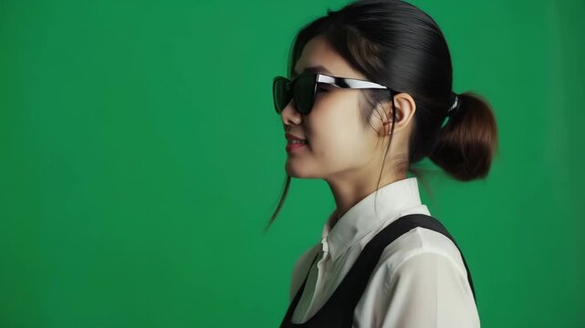 Junge Frau vor Chroma Key Greenscreen &ndash; Isoliertes  zur kreativen Bearbeitung