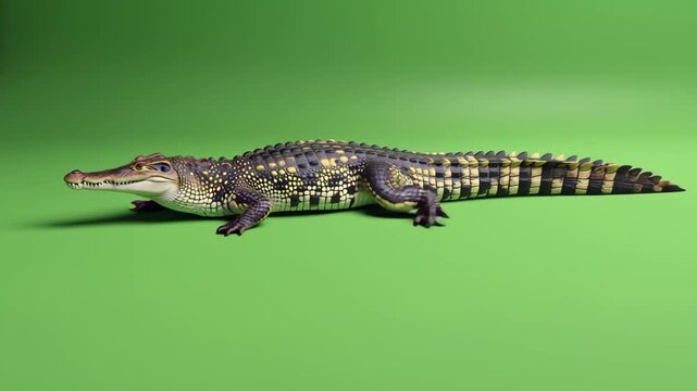 Krokodil vor Chroma Key Greenscreen &ndash; isoliertes Reptil f&uuml;r Compositing 