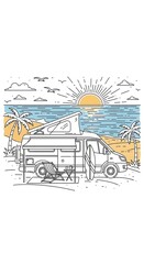 Beach Van Life - A Relaxing Coastal Escape Illustration.