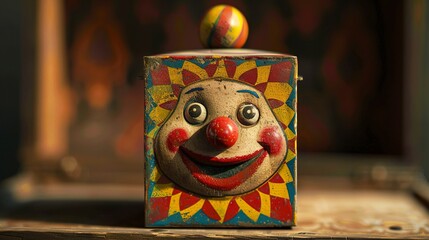 A photo of a classic jack-in-the-box toy.