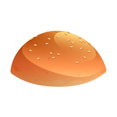 Isolated delicious golden brown bread bun with sesame seeds on white background