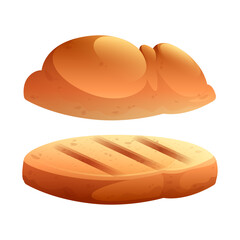 Burger Bun halves, top and bottom, isolated on white background, realistic illustration