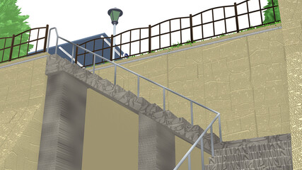 アニメーションの背景に使える PNG素材『青い海の見える公園』空は透明ですのでご自由にどうぞ