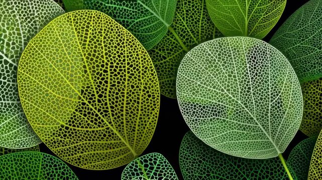 Green leaf texture and vein pattern with vibrant chlorophyll colors, natural structure, fresh design, and detailed nature pattern