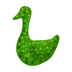 Green Duck Shaped Bush Made of Leaves with Detailed Texture and Shadow