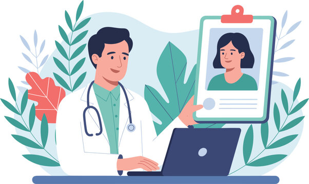Doctor consulting patient virtually via laptop for telemedicine healthcare services