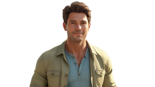 Young handsome man isolated on transparent background