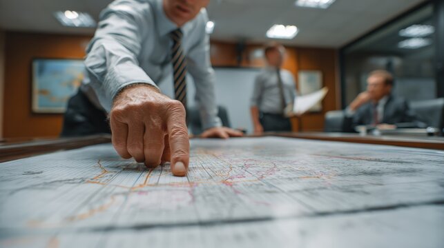Pilot pointing to SAF sustainable aviation fuel chart during professional briefing with flight crew in meeting room representing clean fuel awareness training and environmental aviation education.