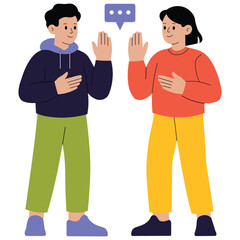 Person using hand gestures to communicate through sign language Illustration