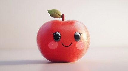 Cute cartoon apple, studio shot,  background,  food, digital art, stock image, use for kids products, social media content
