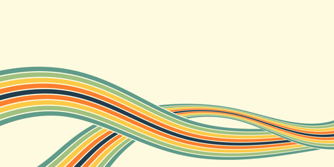 Retrofuturism poster design in trendy retro line style. Modern art poster retro vintage style 70s stripes background template lines shapes vector design.