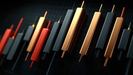 Golden candlestick chart with black background displaying financial market data, stock trading graph, investment analysis, colorful candlestick chart showing market trends and fluctuations dynamic - Powered by Adobe