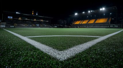 同時刻のコーナー際で旗と白線の質感を強調した低い視点の構図